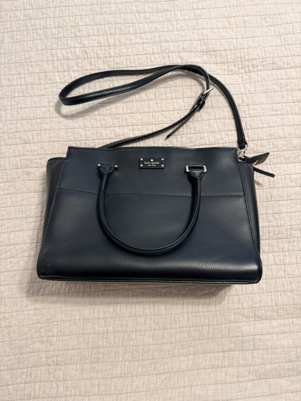 kate spade navy leather satchel with detachable shoulder strap